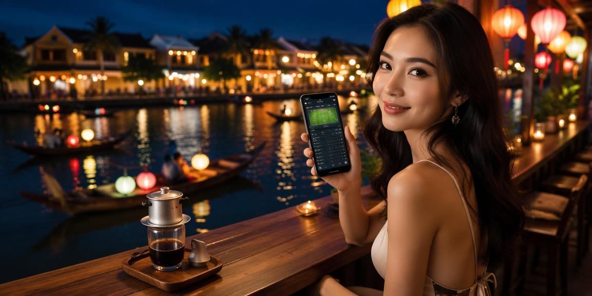 Người dùng tại Hội An kiểm tra lệnh rút tiền trên điện thoại di động tại quán cà phê
